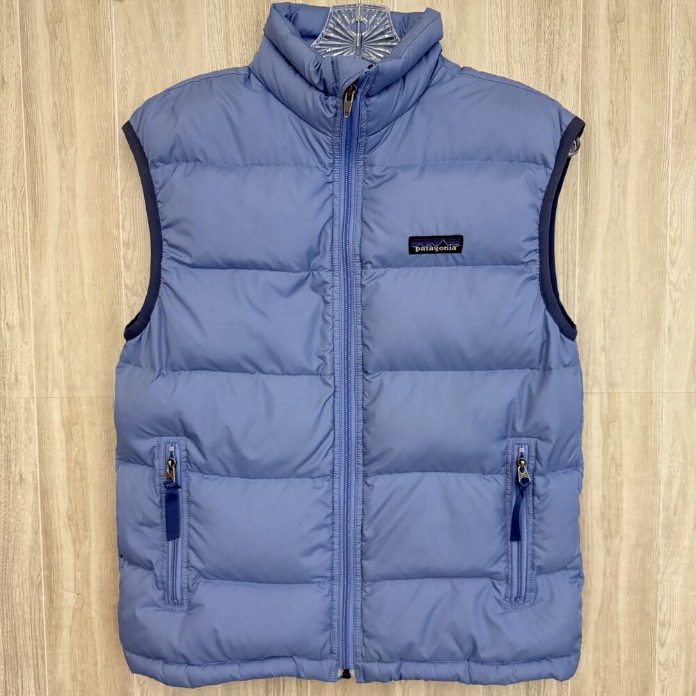 Patagonia Puffer Vest Kids Size Large Down Filled Blue Full Zip Pockets READ